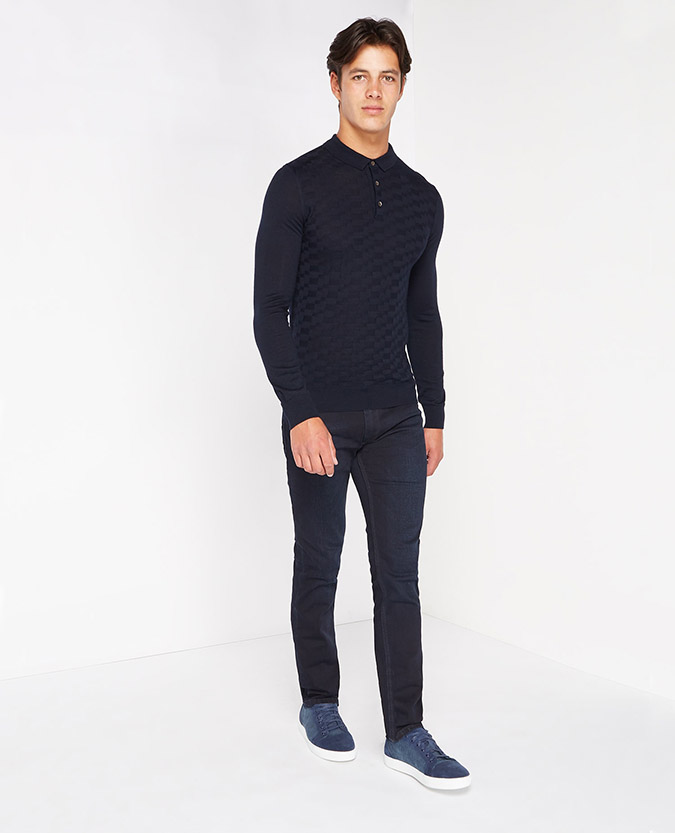 Slim Fit Merino Wool-Blend Long Sleeve Polo Shirt