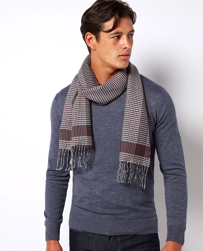 Houndstooth-Check Wool-Blend Scarf
