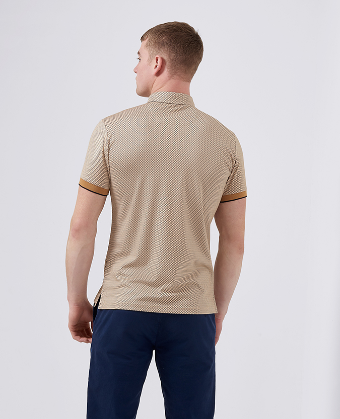 Tapered Fit Printed Cotton-Blend Polo Shirt