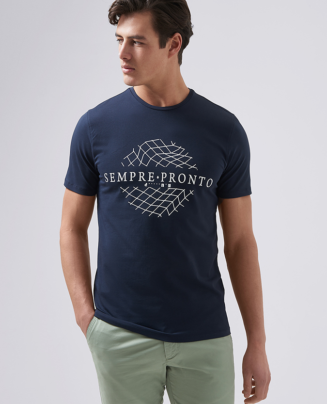 Tapered Fit Cotton-Stretch Graphic Print T-Shirt