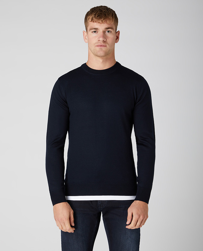 Tapered Fit Merino Wool-Blend Crew Neck Sweater