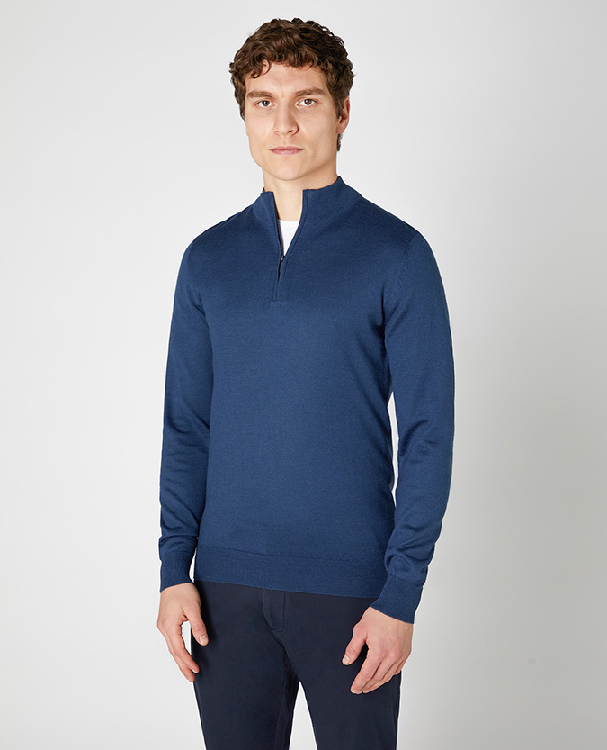 Tapered fit Merino Wool- Blend Half Zip Sweater