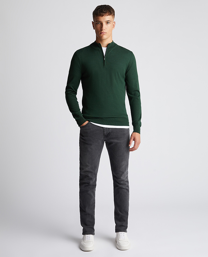 Tapered Fit Merino Wool-Blend Half Zip Sweater