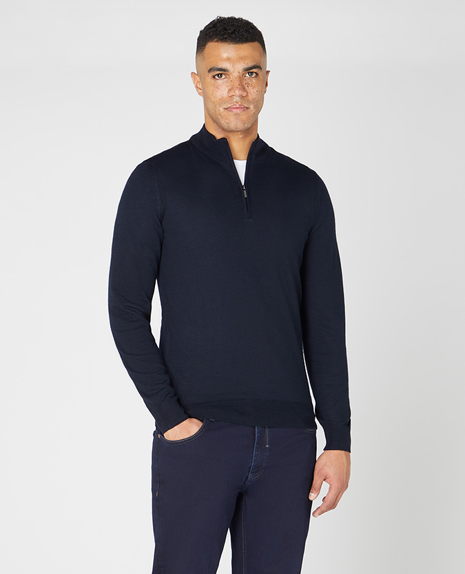 Tapered Fit Merino Wool-Blend Half Zip Sweater