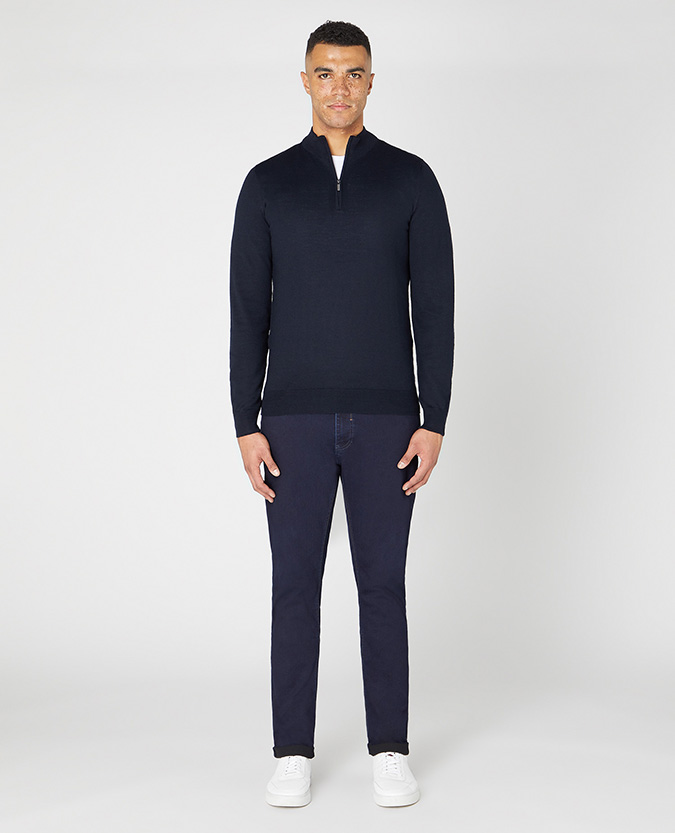 Tapered Fit Merino Wool- Blend Half Zip Sweater