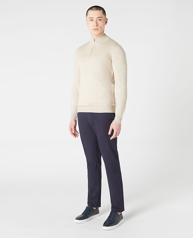 Tapered Fit Merino Wool Half Zip Sweater