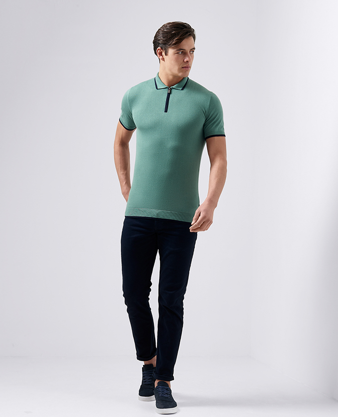 Slim Fit Knitted Cotton Polo Shirt
