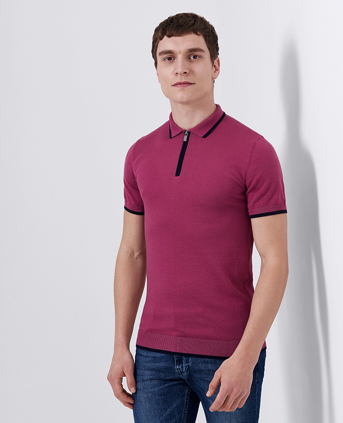 Slim Fit Knitted Cotton Polo Shirt