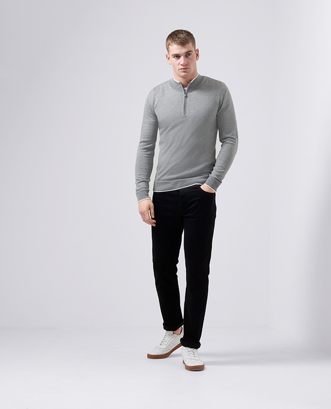 Slim Fit Knitted Cotton Half Zip Sweater