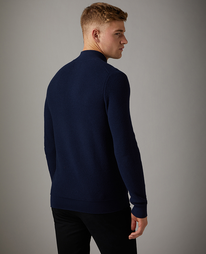 Tapered Fit Cotton-Rich Half Zip Sweater