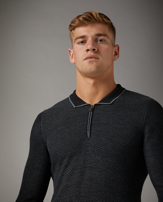 muscle fit long sleeve polo shirt