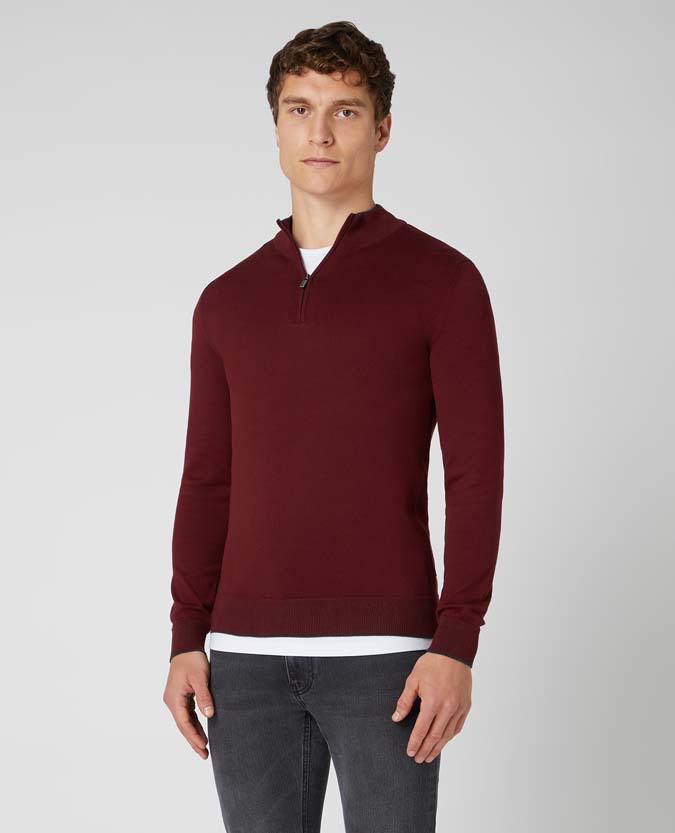 Slim Fit Merino Cotton-Blend Half-Zip Sweater