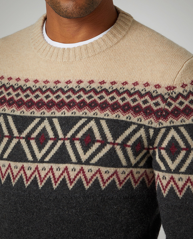 Tapered Fit Fair-Isle Wool-Blend Sweater