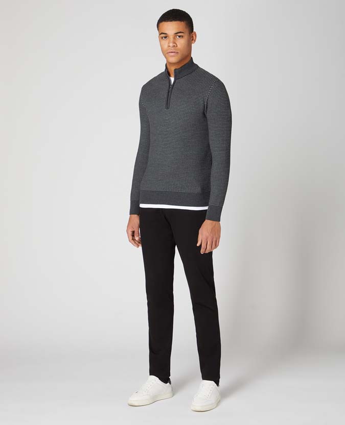 Tapered Fit Wool-Blend Half-Zip Sweater