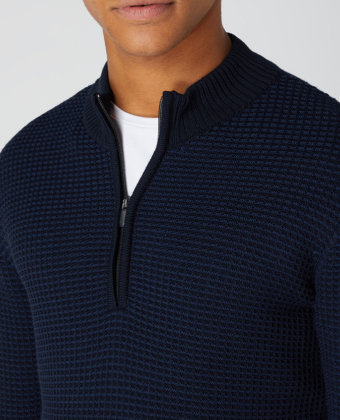 Tapered Fit Merino Wool-Blend Half-Zip Sweater