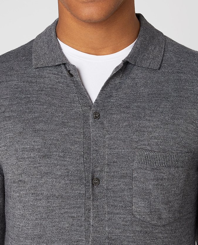 Slim Fit Merino Wool-Blend Knitted Shirt