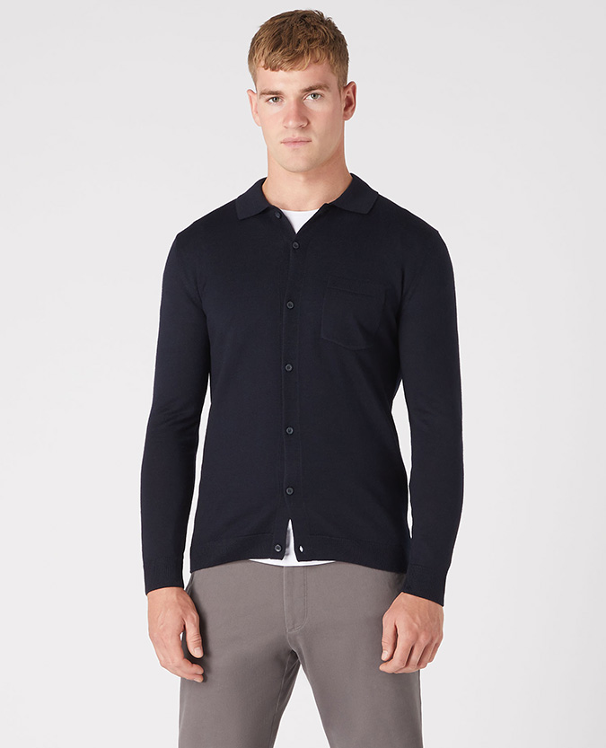 Slim Fit Merino Wool-Blend Knitted Shirt