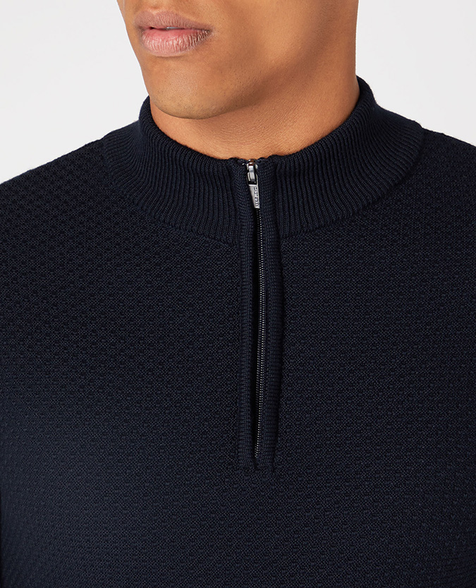 Tapered Fit Wool-Blend Half Zip Sweater