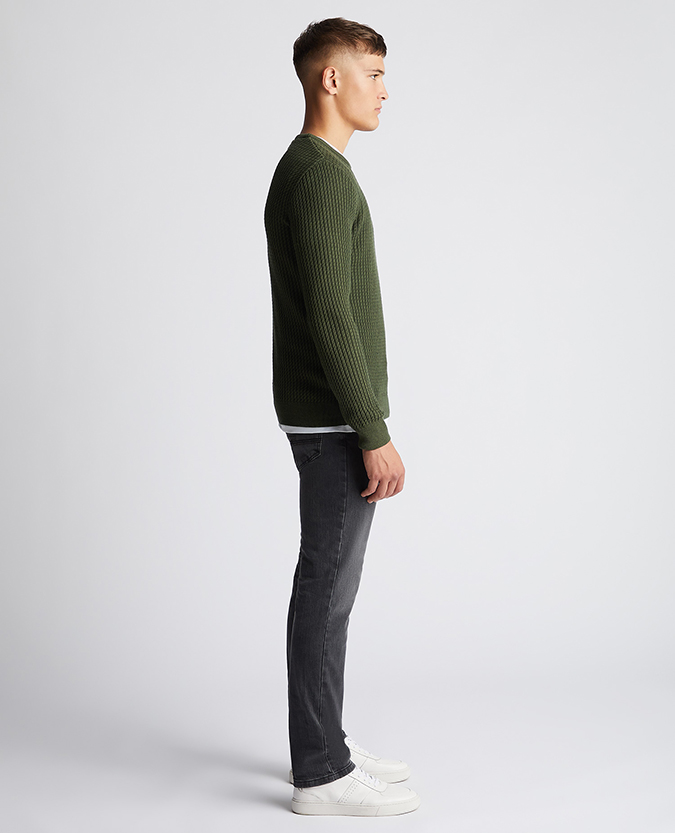Tapered Fit Cotton Crew Neck Long Sleeve