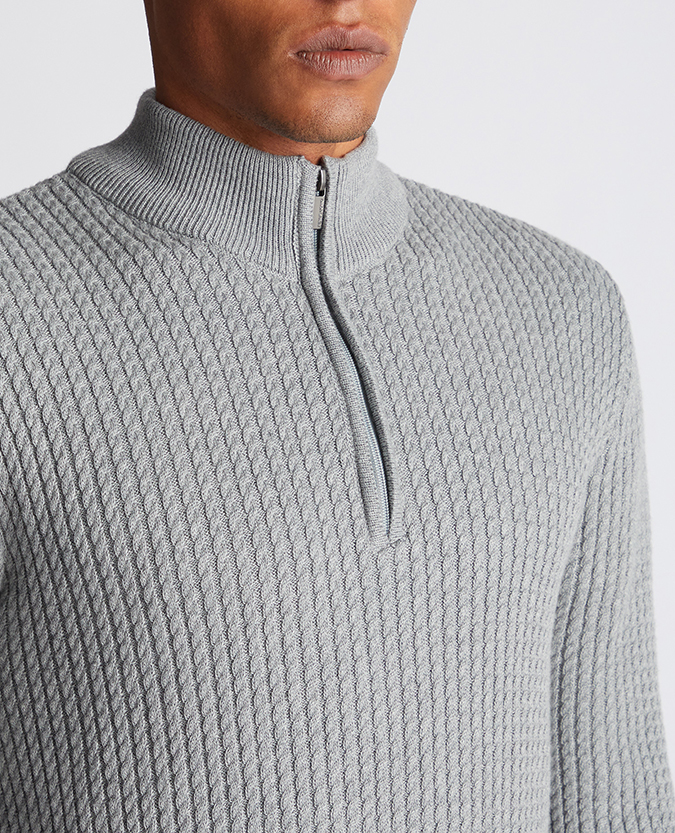 Tapered Fit Cotton Half Zip Sweater