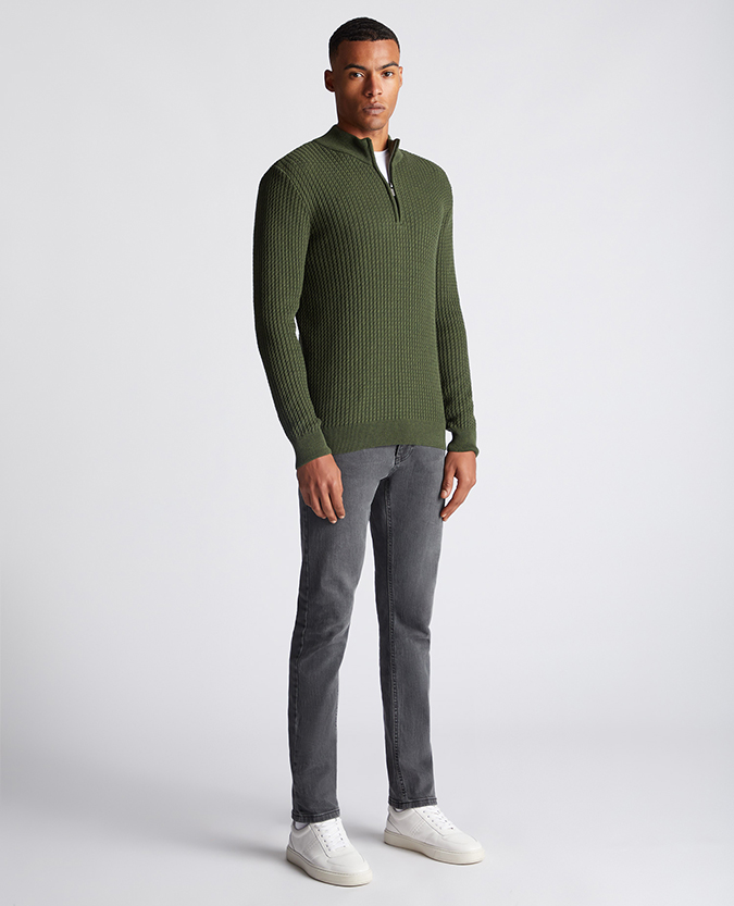 Tapered Fit Cotton Half Zip Sweater