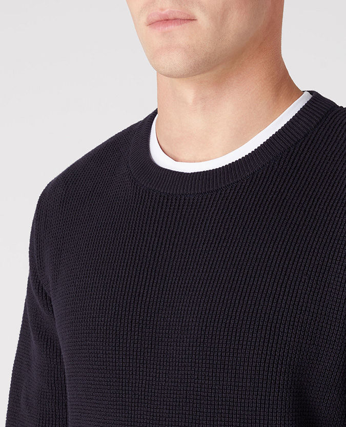 Tapered Fit Cotton-Rich Crew Neck Sweater