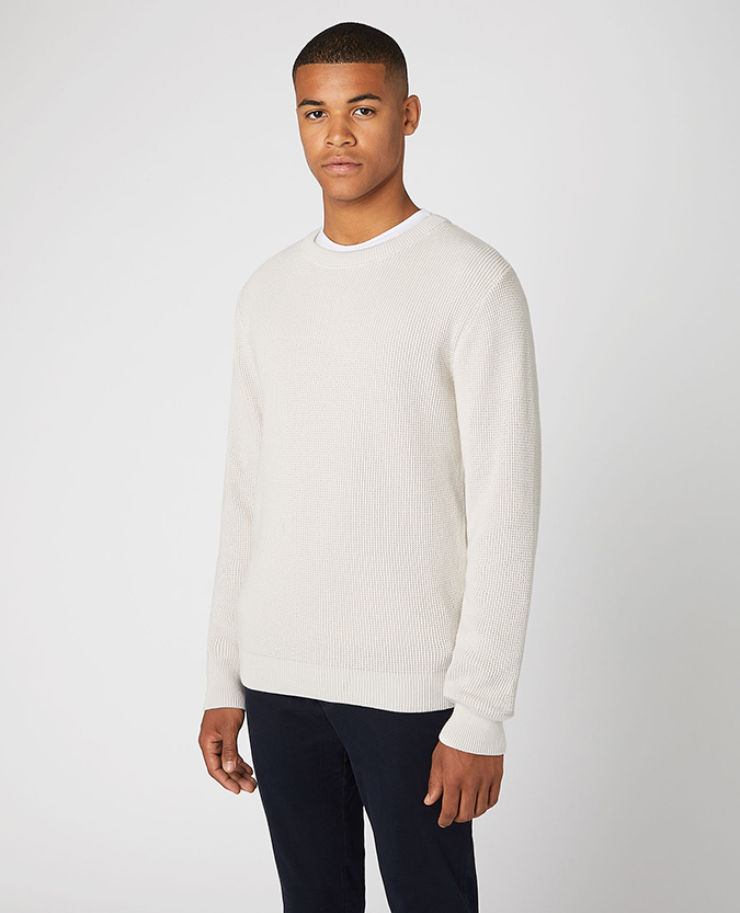 Tapered Fit Cotton-Rich Crew Neck Sweater