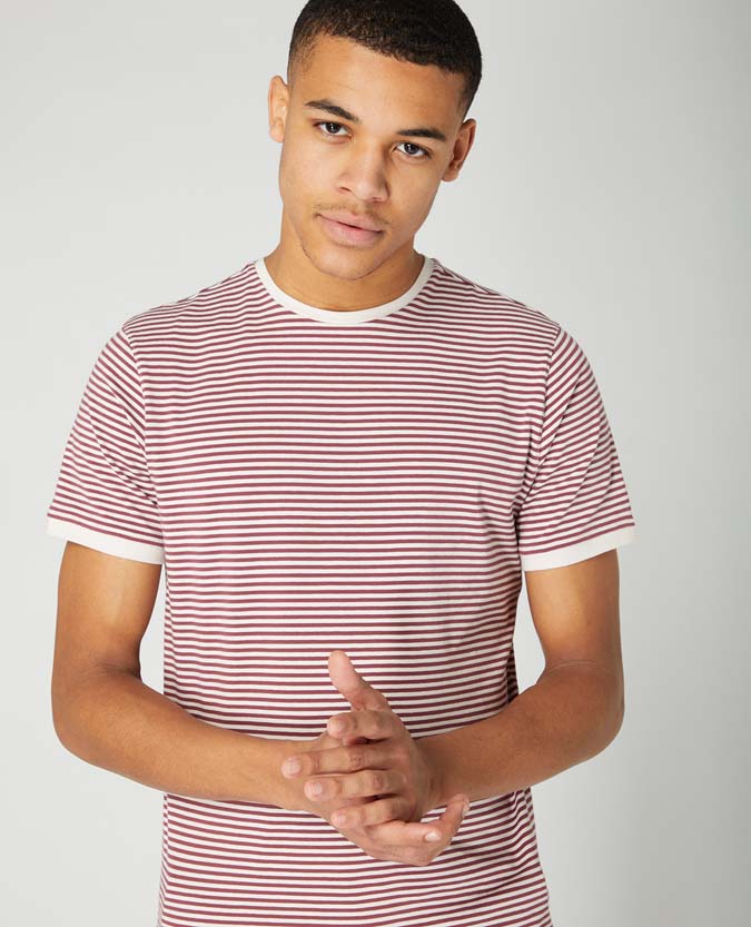 Tapered Fit Striped Cotton T-Shirt