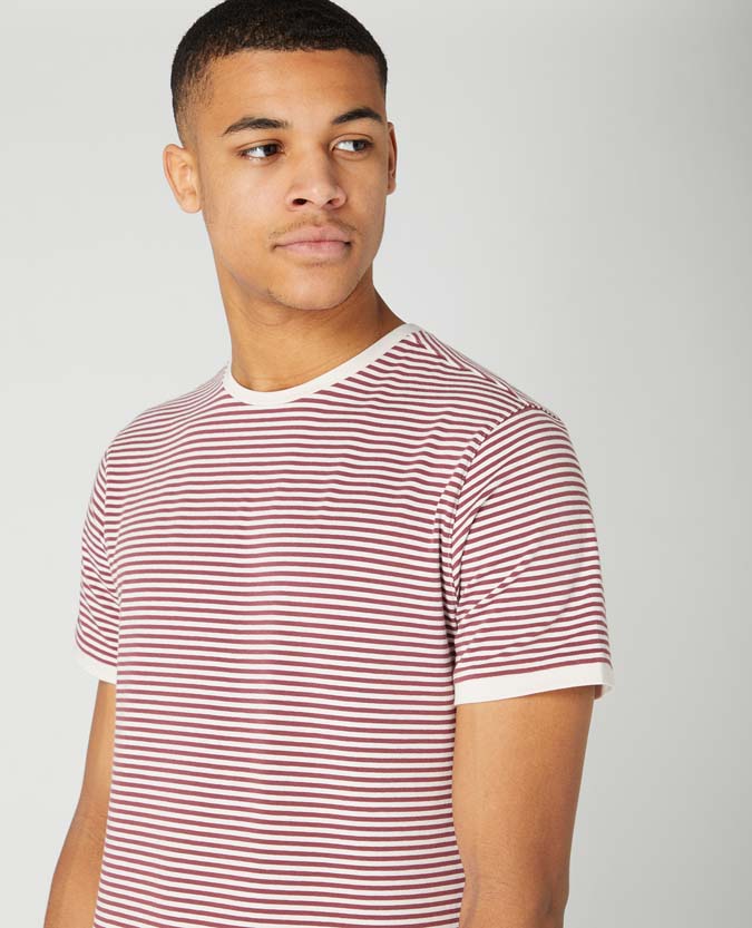 Tapered Fit Striped Cotton T-Shirt