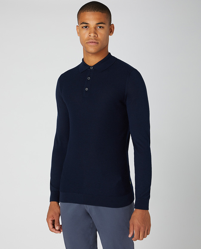 Slim Fit Merino Wool-Blend Long Sleeve knitted Polo