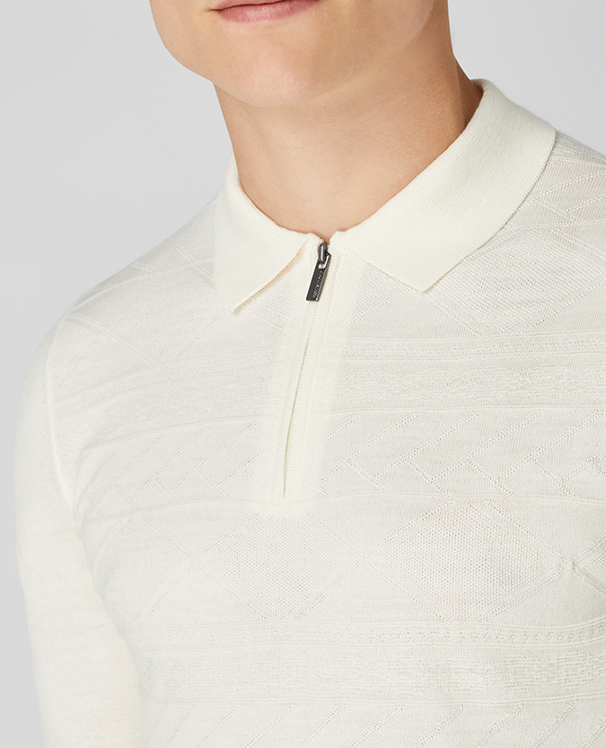 Slim Fit Wool-Blend Long-Sleeve Knitted Polo