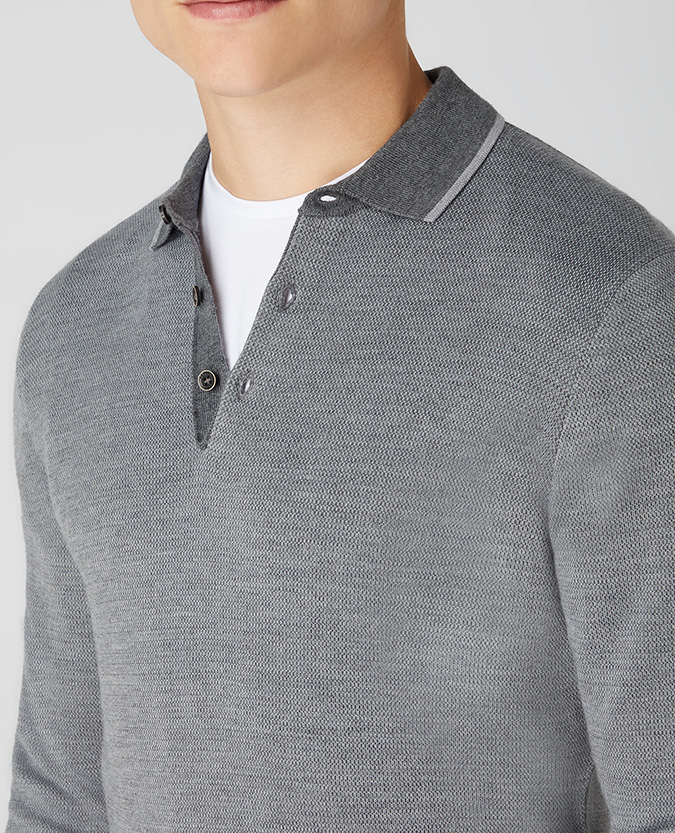 Slim Fit Merino Wool-Blend Long Sleeve knitted Polo