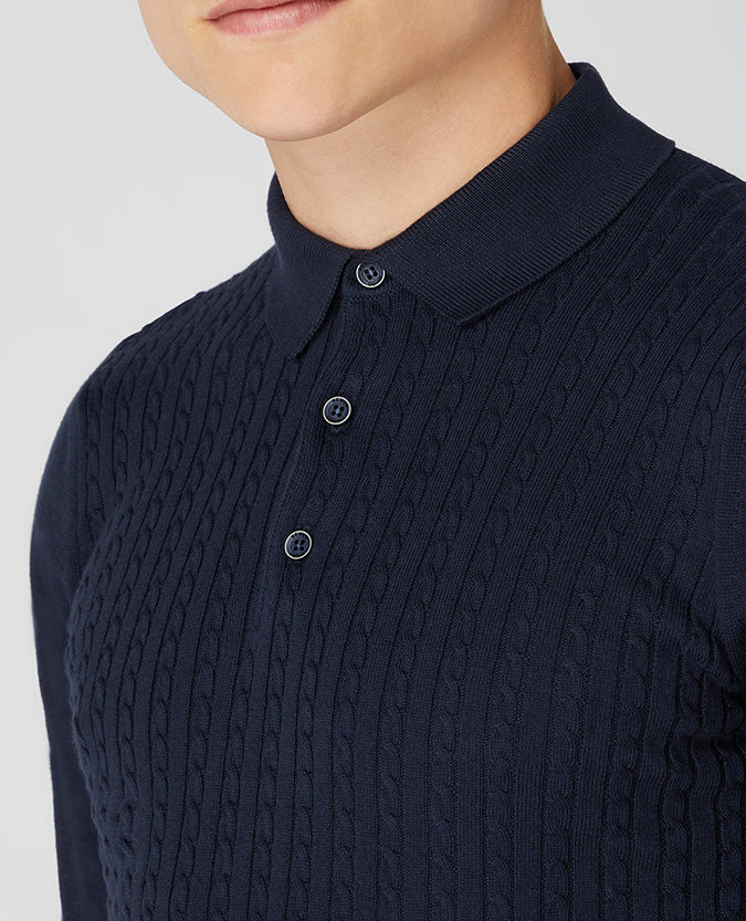 Slim Fit Cotton Long Sleeve Knitted Polo
