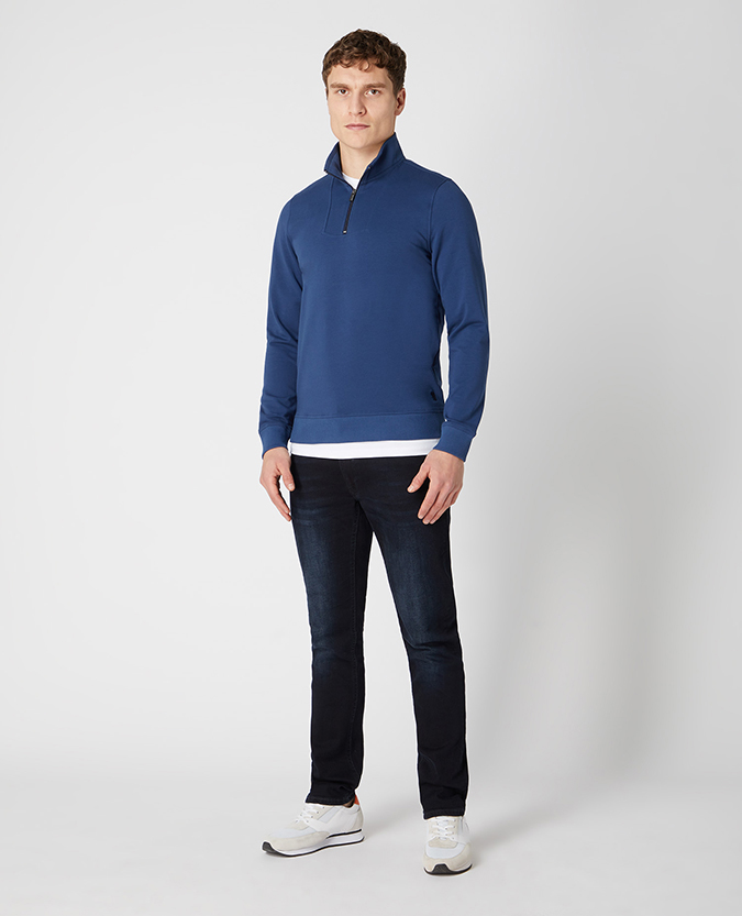 Tapered Fit Cotton-Stretch Half-Zip Sweatshirt