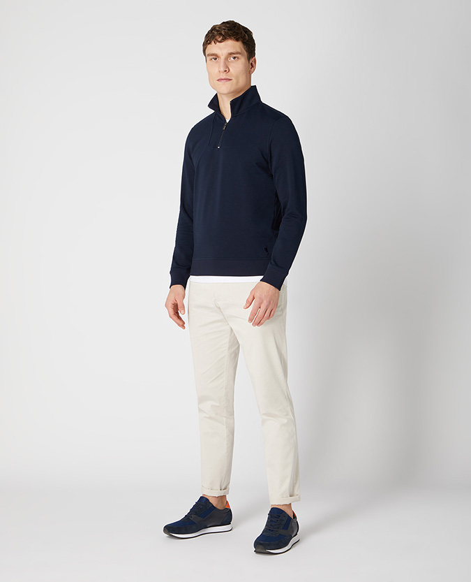Tapered Fit Cotton-Stretch Half-Zip  Sweatshirt