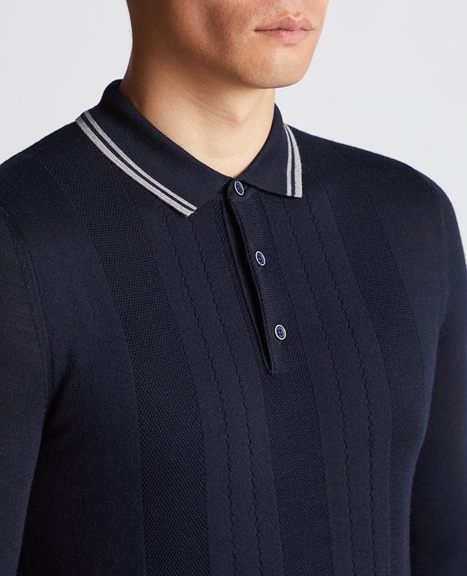 Slim Fit Merino Wool-Blend Long Sleeve Knitted Polo