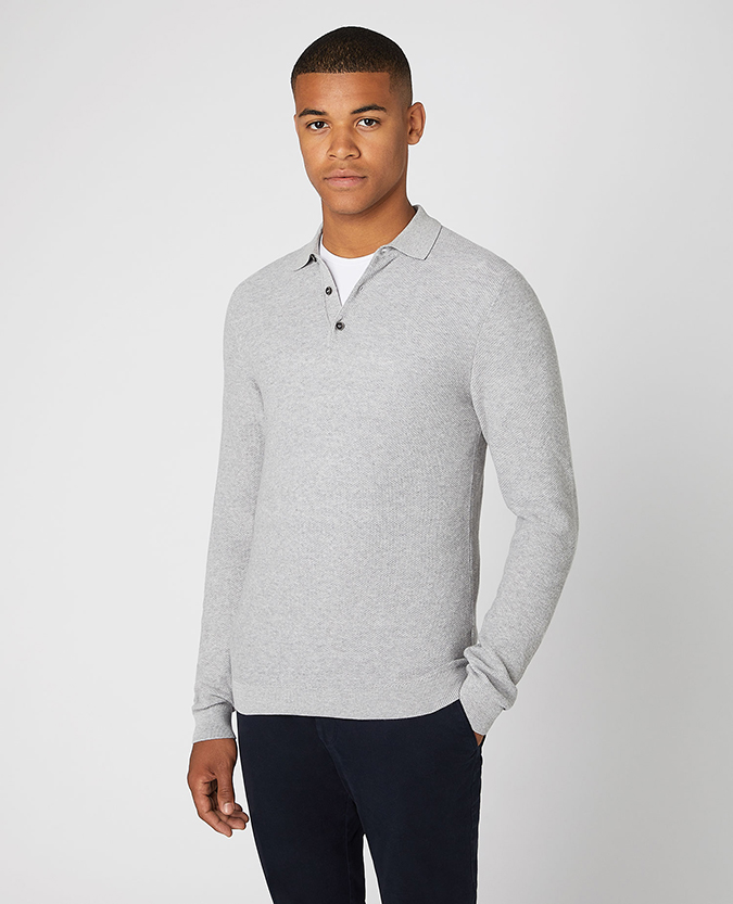 Slim Fit Cotton Long Sleeve Knitted Polo