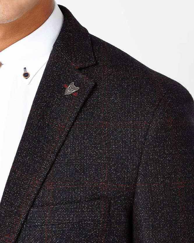 Tapered Fit Wool-Rich Checked Tweed Jacket
