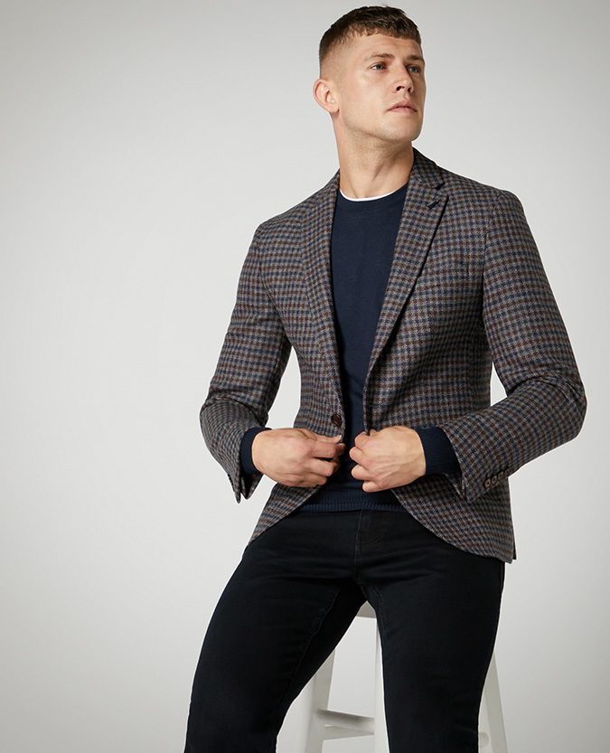 Slim fit checked pure wool jacket
