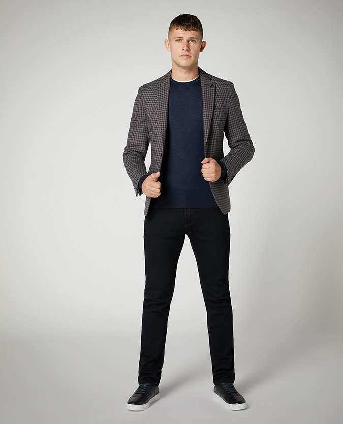 Slim fit checked pure wool jacket