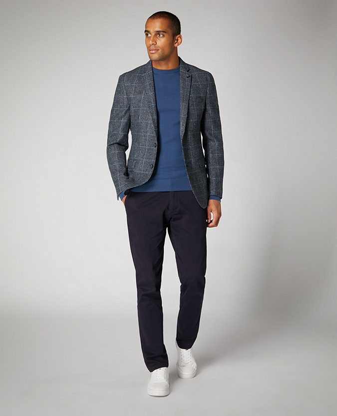 Slim Fit Checked Pure Wool Jacket