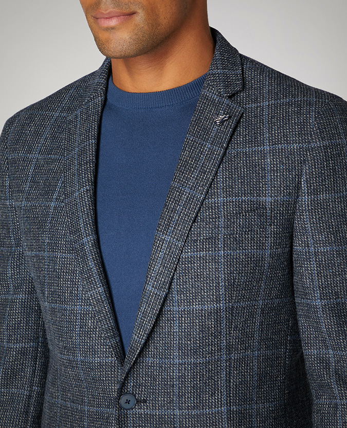 Slim Fit Checked Pure Wool Jacket