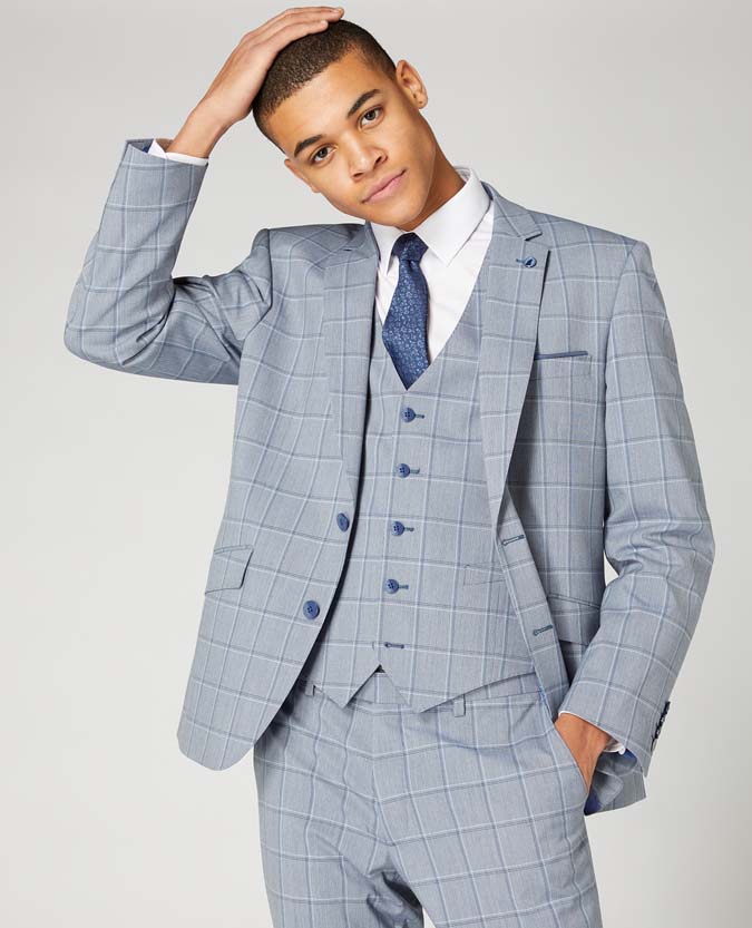 Tapered fit checked polyviscose stretch suit jacket