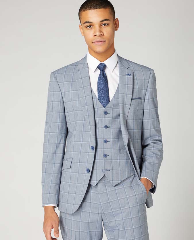 Tapered fit checked polyviscose stretch suit jacket