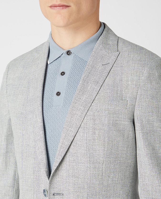 Slim Fit Checked Linen-Blend Jacket