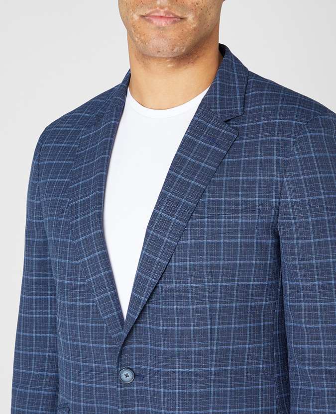 Tapered Fit Wool-Blend Checked Jacket