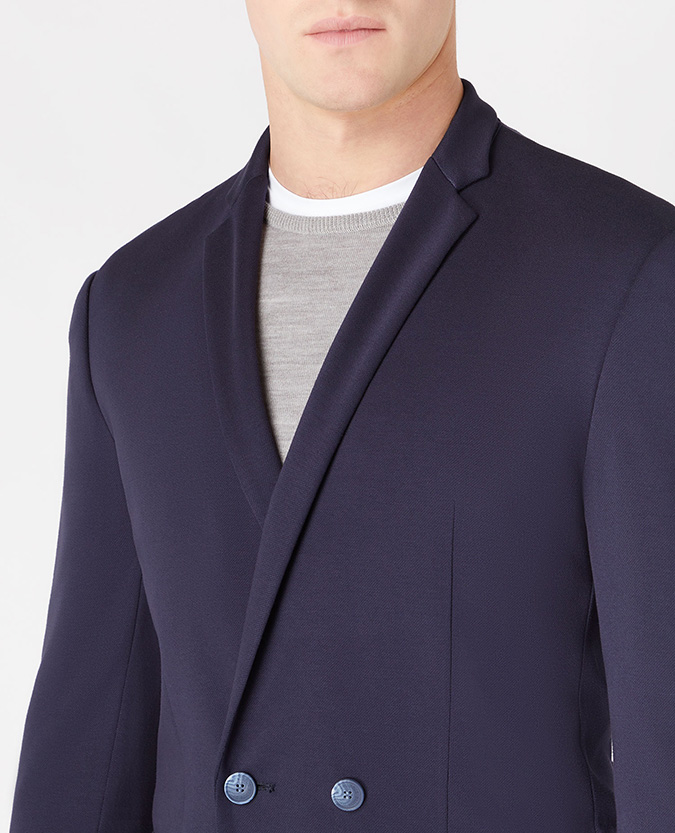 Slim Fit Double Breasted Stretch Jersey Jacket