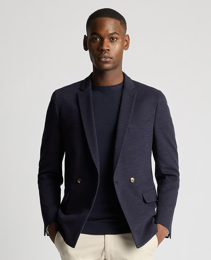 Slim Fit Cotton-Blend Double Breasted Stretch Jacket