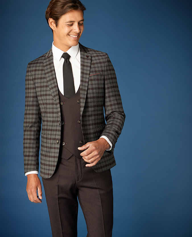 Slim Fit Checked Wool Rich Stretch 3 Piece Suit