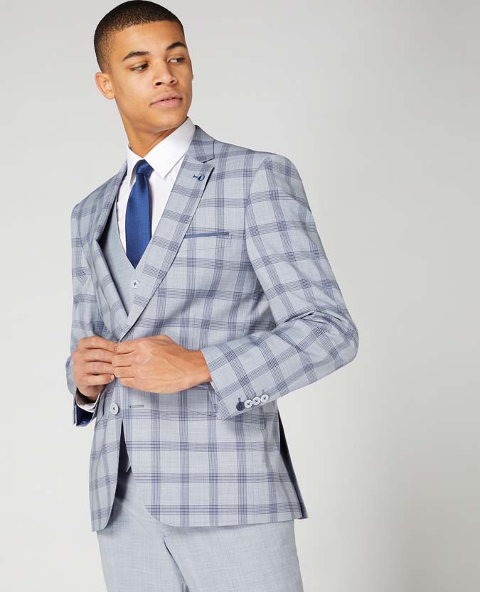 Tapered Fit Wool Blend 3 Piece Stretch Suit